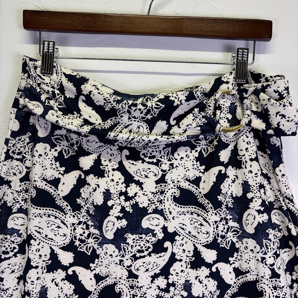 Robert Louis Woman's Skirt Size L Navy Blue Flowy Career Office Classy Versatile - Picture 6 of 14